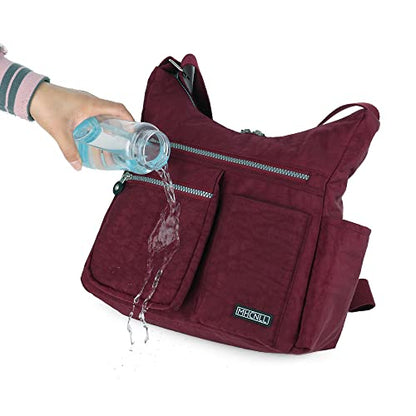 MHCNLL Women's Nylon Crossbody Purse, Anti-Theft RFID Lightweight - color: Red Wine