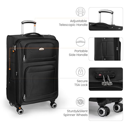 Softside Luggage Sets 3 Piece w/Front Pockets,Expandable - color: Black, size: 3-Piece Set (20"/26"/30'')