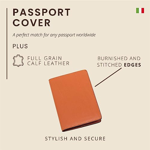 Maruse Italian Leather Passport Cover for Men and Women, Handmade in Italy - color: Orange