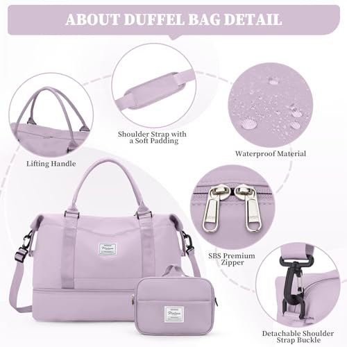 Weekender Bags for Women, Personal Item Travel Bag with Shoes Compartment - color: Purple, size: Medium