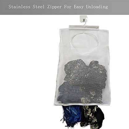 Hanging Mesh Laundry Hamper (30in*20in*2in) Large Dirty Clothes Bag - color: White