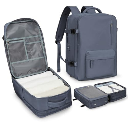 WONHOX Large Travel Laptop Backpack Expandable Flight Approved Backpack Carry on Backpack for Women Men Waterproof 17inch Laptop Daypack Hiking Work Backpack with Shoe Compartment Grey Blue - color: A4-greyblue