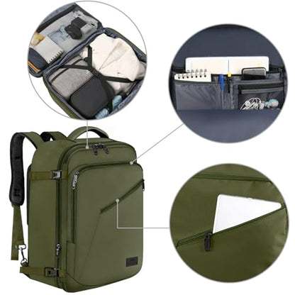 MATEIN Expandable Air Travel Backpack, Light Weight Carry on Backpack - color: Olive Green, size: X-Large