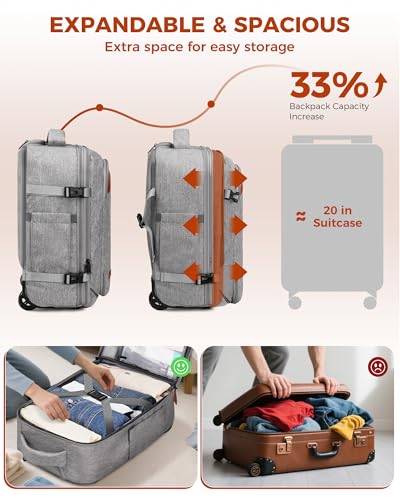 Vancropak Travel Rolling Backpack with Wheels, Airline Approved Roller Bag - color: Grey