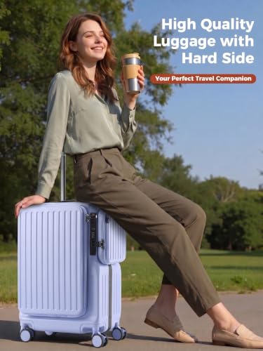 20-Inch Front Opening Carry On Luggage with Detachable Bag, Blue - color: Blue