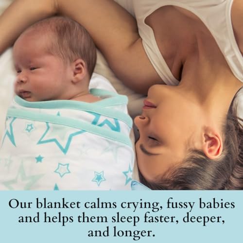 Miracle Blanket Swaddle Wrap, Baby Swaddle for Newborns, Aqua Stars - color: Aqua Stars