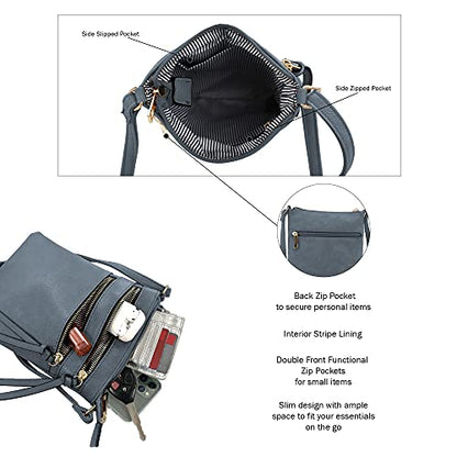 DELUXITY Crossbody Purse Bag Shoulder Bag Multi Pocket Zipper Purse - color: Dark Blue
