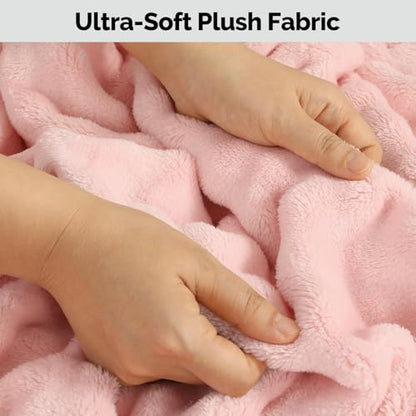 Pink Travel Blanket for Airplane, Portable Soft Flannel with Pouch & Clip - color: Pink