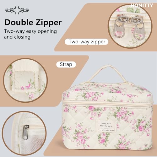 honitty Makeup Bag,Quilted Cosmetic Bags for Women - color: Pink