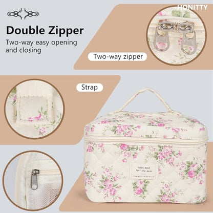 honitty Makeup Bag,Quilted Cosmetic Bags for Women - color: Pink