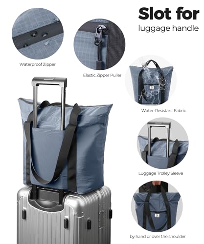 Foldable Travel Bag, 26L Lightweight Weekender Duffel, Expandable Second Carry-On Bag for Travel & Shopping, Water-Resistant Personal Item Bag, Mist Blue - color: Mist Blue