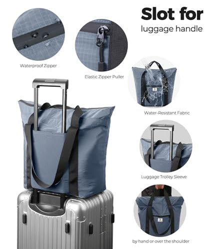 Foldable Travel Bag, 26L Lightweight Weekender Duffel, Expandable Second Carry-On Bag for Travel & Shopping, Water-Resistant Personal Item Bag, Mist Blue - color: Mist Blue