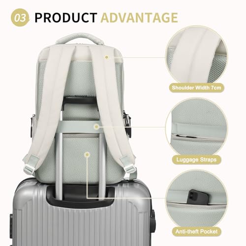 20L 15.6 Inch Laptop Backpack Anti Theft Flight Approved Beige - color: Beige
