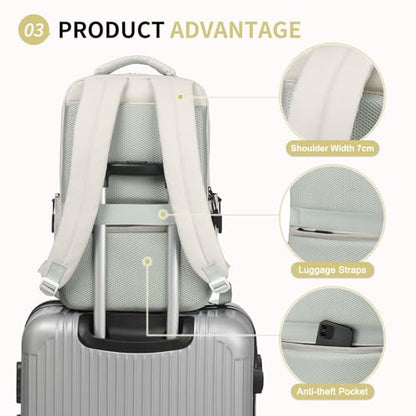 20L 15.6 Inch Laptop Backpack Anti Theft Flight Approved Beige - color: Beige