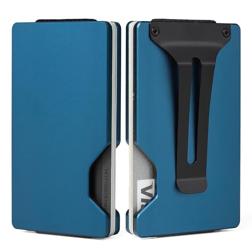 Minimalist Slim Wallet for Men,RFID Blocking Metal Wallet,Aluminum Credit Card Holder & Money Clip 12-15 Cards,Slim Rfid Front Pocket Mens Wallet - color: A1 Matte Dark Blue