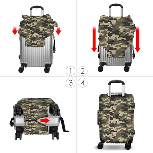 Adorila Travel Luggage Cover with Forest Camouflage Pattern - Elastic Suitcase Sleeve Protector with Double-Side Zippers, Fits (22-25 Inch), Size M