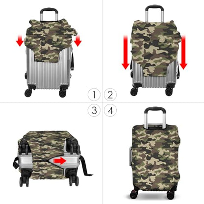 Adorila Travel Luggage Cover with Forest Camouflage Pattern - Elastic Suitcase Sleeve Protector with Double-Side Zippers, Fits (22-25 Inch), Size M