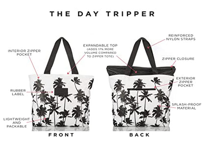 ALOHA Collection Day Tripper Tote | Lightweight, Packable, and Splash-Proof Beach Tote Bag | Easy to Clean - color: Coco Palms in Black, size: One Size - Day Tripper Tote
