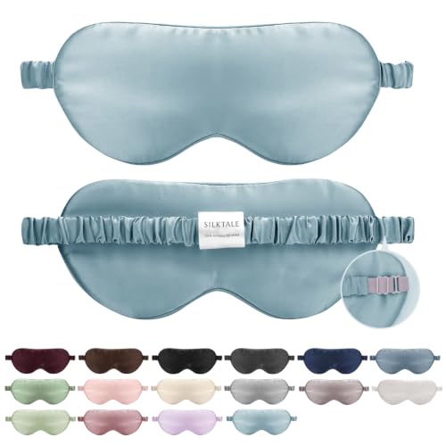 Mulberry Silk Blackout Adjustable Sleep Eye Mask for Men/Women Travel Plane,Pale Blue - color: Pale Blue