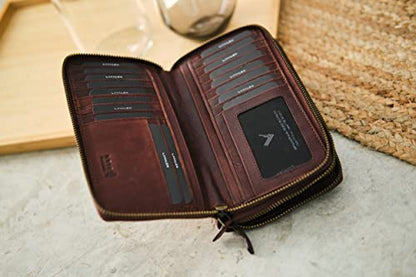 RFID Leather Wallet for Women, Genuine RFID Leather Card Holder - color: Square - Brown
