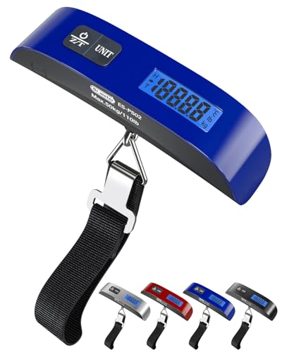 Luggage Scale Dr.meter Travel Essentials Luggage Weight Scale Backlight LCD | 110lb/50kg Electronic Balance Digital Postal Travel Accessories with Rubber Paint Handle Temperature Sensor Blue - color: Blue