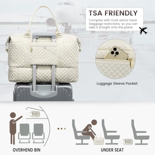 LOVEVOOK Travel Duffle Bag,Weekender Bags for Women with Shoe Compartment - color: Beige-Coffee-Black-a, size: Large-2 Pcs
