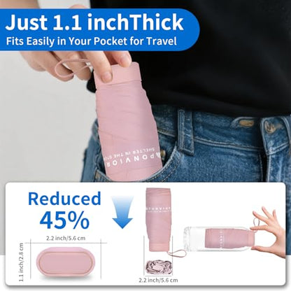 Compact Mini Windproof Travel Umbrella-UPF 50+ Sun & Rain Protection, Small Folding Design Fits in Pocket or Purse, Lightweight Portable with Case for Women, Men & Kids - color: Pink