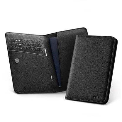 VULKIT Passport Holder Magnetic Closure RFID Blocking Travel Wallet Passport Book Cover Boarding Pass Holder Travel Essentials - color: Grain Black