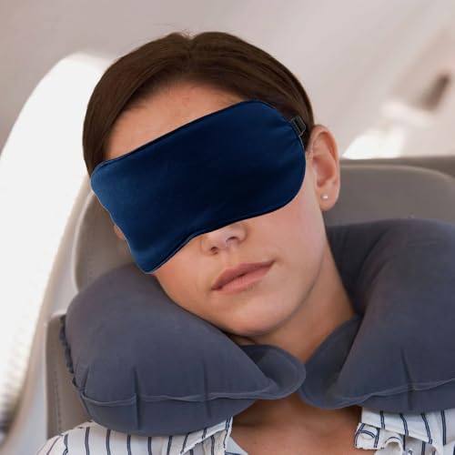 2 PCS Navy Satin Sleep Masks, Adjustable Silk Eye Mask for Sleeping, Blind Folds Soft Breathable Blindfold for Adults Couples Play Party Games Airplane Travel Essentials Eye Covers Patches Night Mask - color: 2 Navy