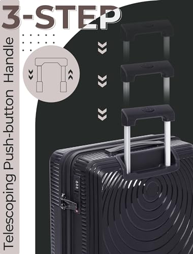 CONCEPTEN Luggage Sets 3 Piece, PP Hardshell Suitcases Set with Wheels - color: Black, size: 3 Piece Sets (21/Db/Tb)