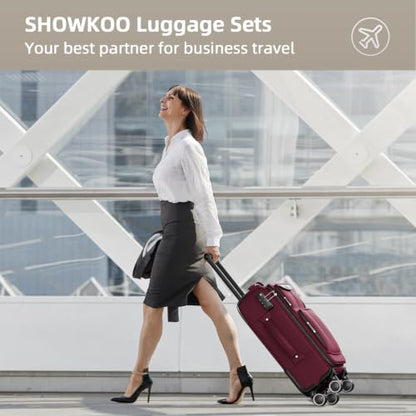 SHOWKOO Luggage Sets 3 Piece Softside Expandable Durable Suitcase Sets - color: Wine Red