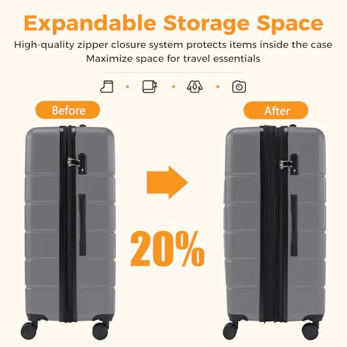 NEWBULIG 3 Piece Luggage Set, Expandable Suitcase with Spinner Wheels - color: Dark Grey, size: 3-PCS Set (20/24/28 Inch)
