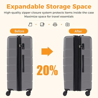 NEWBULIG 3 Piece Luggage Set, Expandable Suitcase with Spinner Wheels - color: Dark Grey, size: 3-PCS Set (20/24/28 Inch)