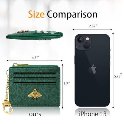 SEAVILIA Credit Card Holder Small Keychain Wallet for Women RFID Blocking - color: Litchi Green
