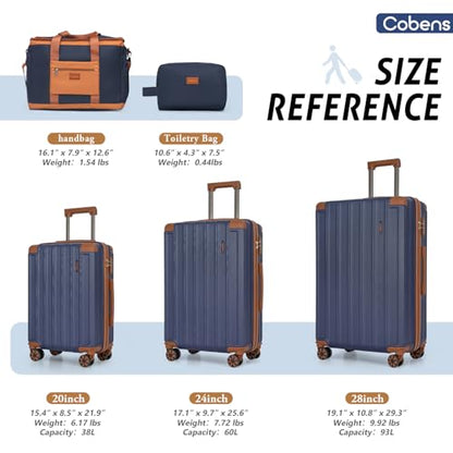 Cobens Luggage Sets 5 Piece, Suitcases with Wheels, TSA Lock, 20/24/28 Inch - color: Blue