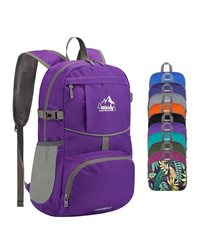 WATERFLY Small Lightweight Packable Hiking Backpack Foldable Travel Daypack - color: D-purple, size: 25L