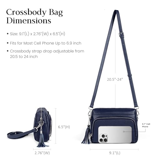 befen Genuine Leather Crossbody Bags for Women Leather Wallet Travel Purse - color: Navy Blue