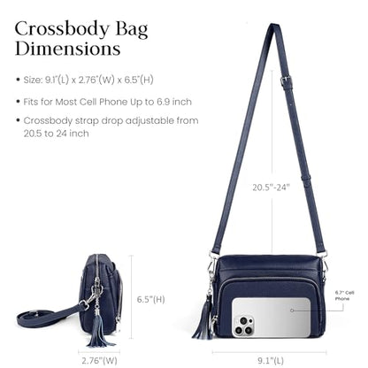 befen Genuine Leather Crossbody Bags for Women Leather Wallet Travel Purse - color: Navy Blue