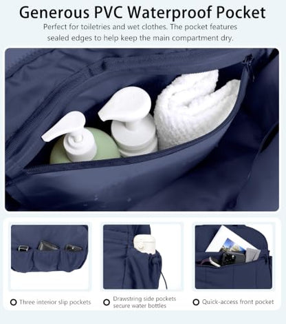 Lightweight Travel Duffle Bag for Women, Quilted Puffy Weekender with Wet Pocket for Gym, Overnight, Personal Item Carry On, Navy Blue - color: Navy Blue