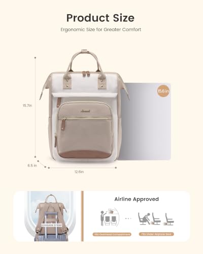 LOVEVOOK Laptop Backpack Women, 15.6 Inch Work Backpack - color: Beige-khaki, size: 15.6INCH