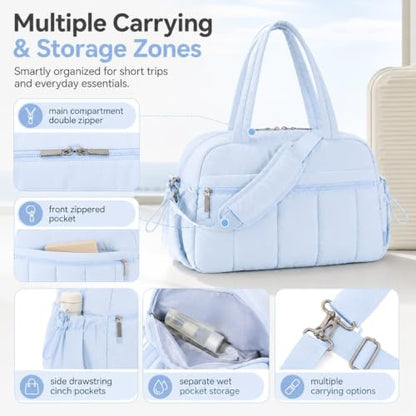 Duffle Bag Gym Bag, Personal Items Bag, Overnight Weekender - color: puffy blue