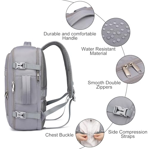 Personal Item Backpack for Women, 35L TSA Carry On Backpack Flight Approved - color: Light-grey, size: Large-25L