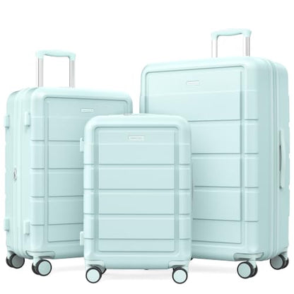 SHOWKOO G-Series Luggage set 3pcs, 100% PC Durable Hardshell Suitcase - color: Mint Green, size: 3-Piece Set (20/24/28in)