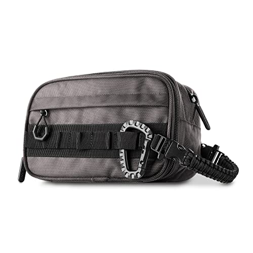 Fitdom Tactical Toiletry Bag for Men, Travel Dopp Kit with 6 Compartments - color: Gunmetal Grey