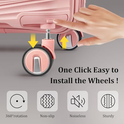 TRAVELEO Luggage Sets 4 Piece Expandable Suitcase Set with TSA Lock - color: Pink, size: 4 Piece Set (14in/20in/24in/28in)