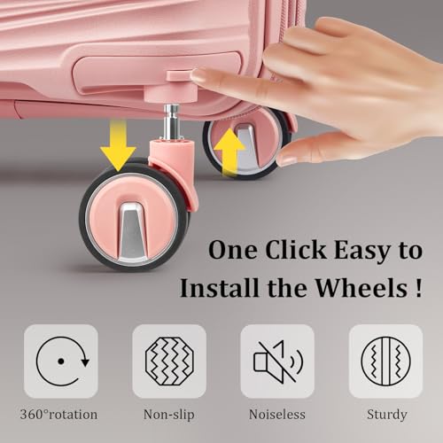 TRAVELEO Luggage Sets 6 Piece Expandable Suitcase (20/24/28), Cosmetic Case - color: Pink, size: 6 Piece Set (14in/20in/24in/28in/DB/TB)