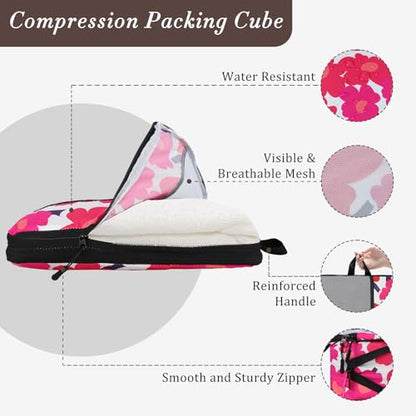 U+U 4 Set Compression Packing Cubes, Travel Organizers (Red Flower) - color: Red Flower, size: 4 Set