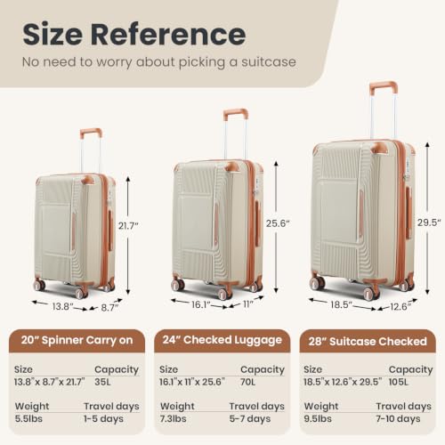 3 Piece Luggage Set with YKK Zippers and TSA Lock - color: Light Khaki, size: 3 Piece Set (20in24in28in)