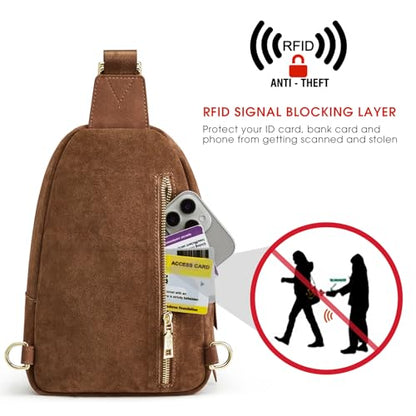 Kattee Sling Bag for Women, Genuine Suede Leather Crossbody Bags - color: Suede Coffee