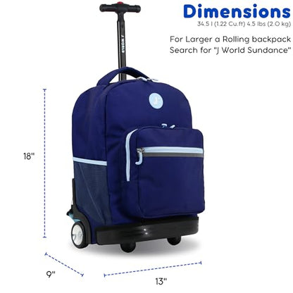 J World Sunrise Kids Rolling Backpack with Wheels for Girls Boys, Roller Bookbag for School, 18 x 13 x 9 Inches, Navy - color: Navy